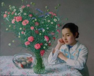 カーネーション 2 中国の女の子 Oil Paintings
